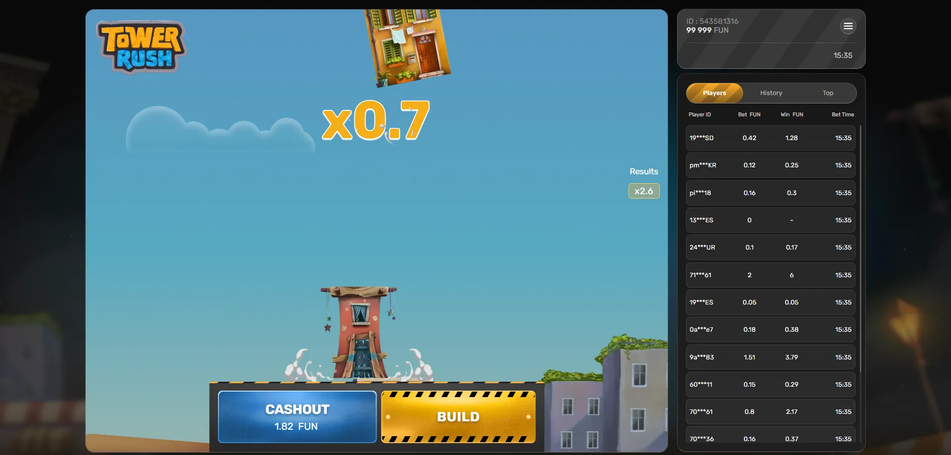 لعبة tower rush crash game من Galaxsys — طريقة اللعب والمميزات